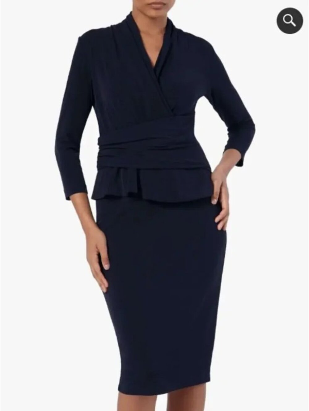 The Fold London Arlington Navy Jersey Dress Peplum Wrap Size Small